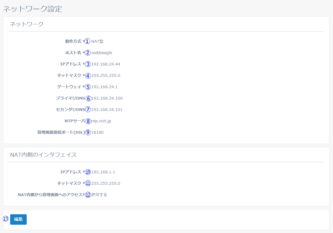 図5-5 ネットワーク設定表示